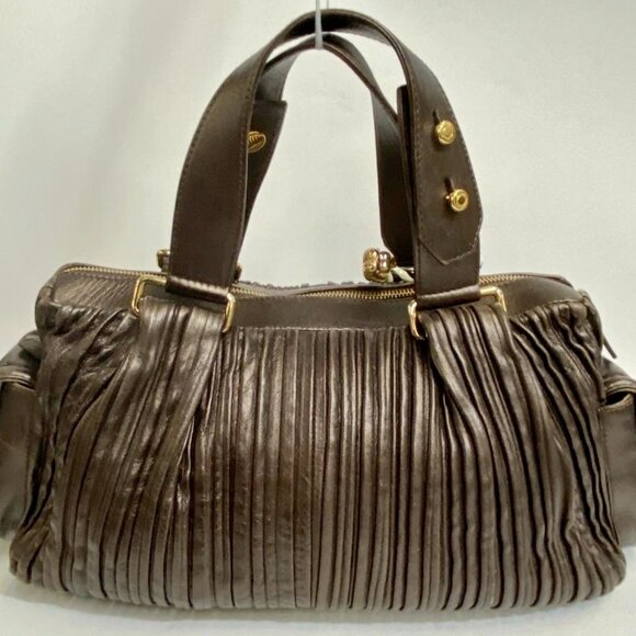 Bvlgari Bronzed Lambskin Leather Plisse Leoni Handbag - Picture 16 of 16